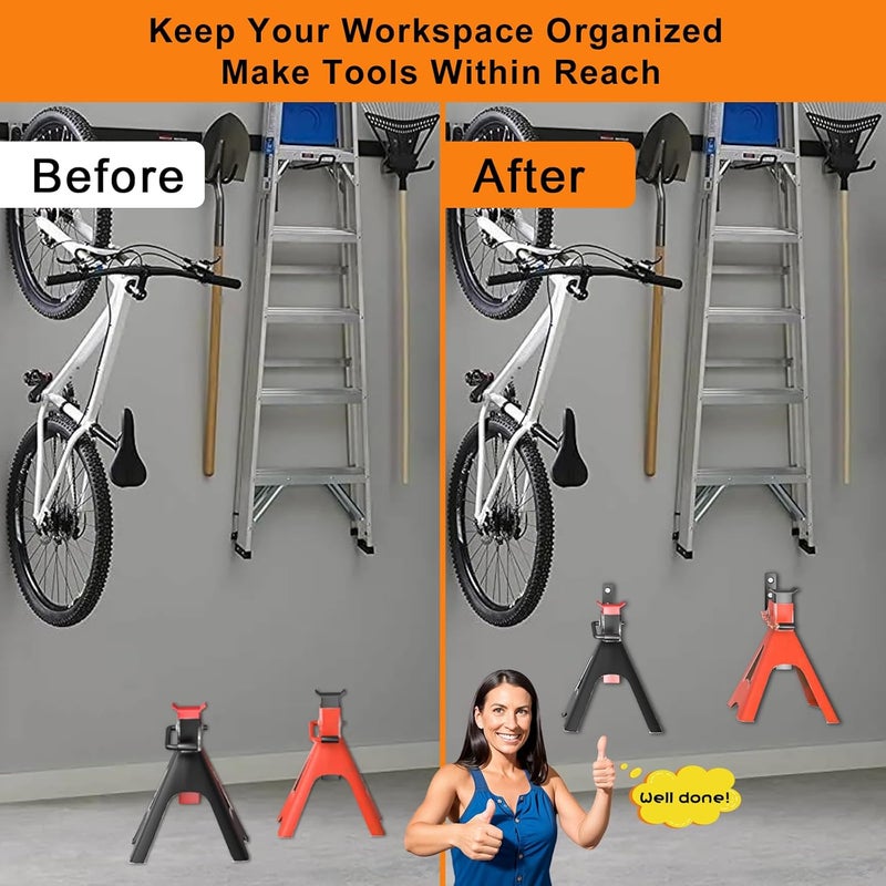 lcusepu Jack Stand Wall Mount Organizer, Car Jack Stands Wall Hooks for Hanging, Universal Upgrade Designed Garage Hook, Heavy Duty Hooks Fits 2 & 3 & 4 & 5 & 6 Ton Heavy Duty Jack Stands (4 Pack) - Image 5